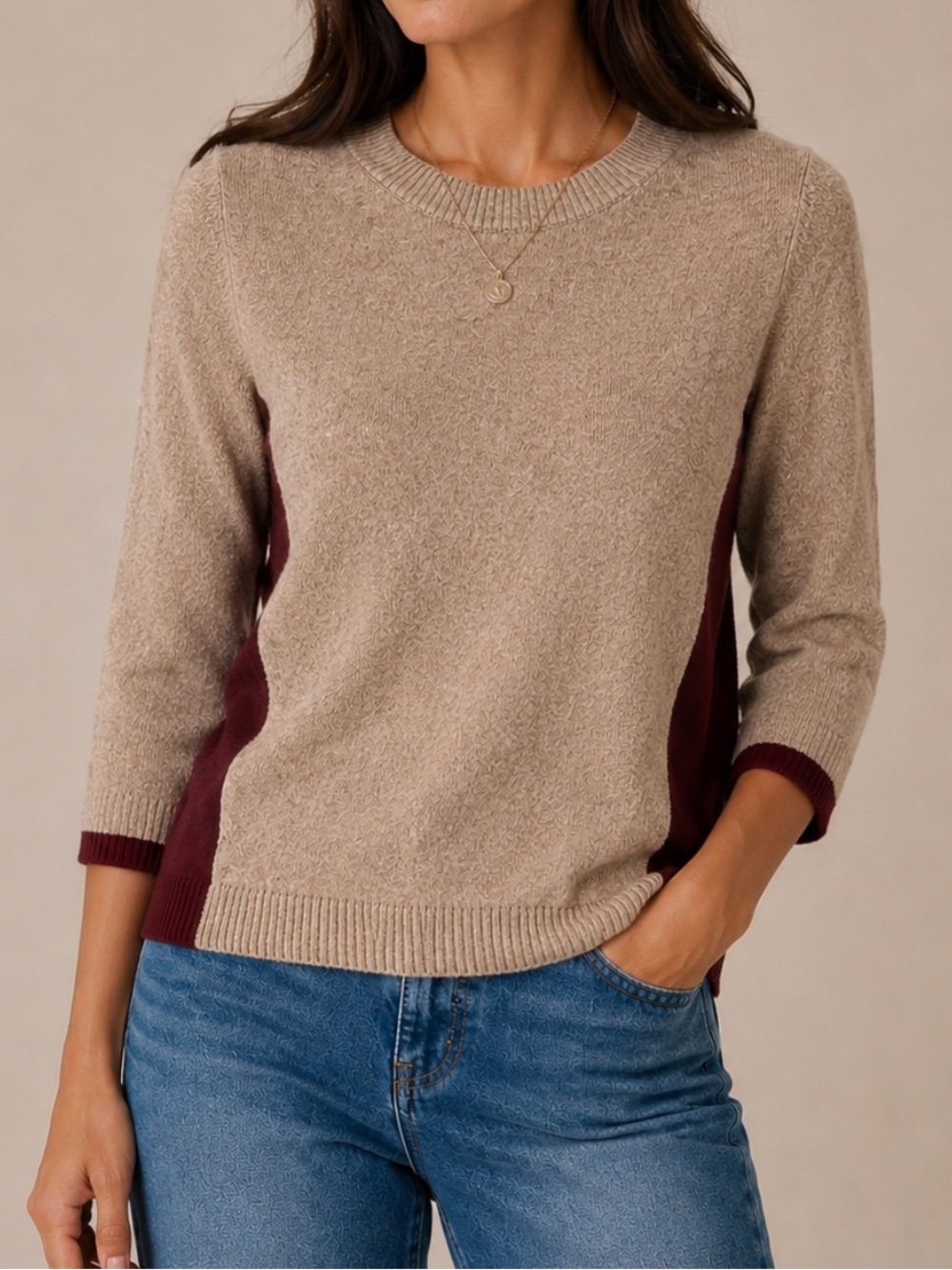 J.Crew Two-Toned‎ Crewneck Wool/Cashmere Blend Crewneck sweater XS